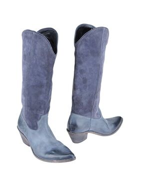 STRATEGIA Slate blue Suede & Leather Knee Boots, Size 7, Made in Italy